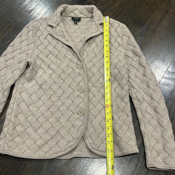Talbots Merino Wool Basket Weave Blazer Women's Medium Petite Cardigan Beige - Picture 7 of 8
